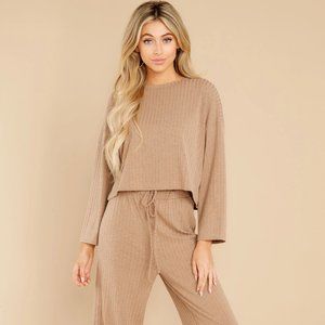 Story Taupe Top and Pant Lounge Set Casual Evening